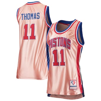 womens mitchell and ness isiah thomas pink detroit pistons 7-338